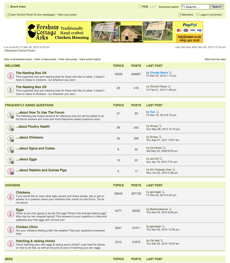 A screenshot of the Omlet forum