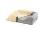 Grigio piccolo 24 memory foam bolster letto con una coperta peluche crema sopra la parte superiore