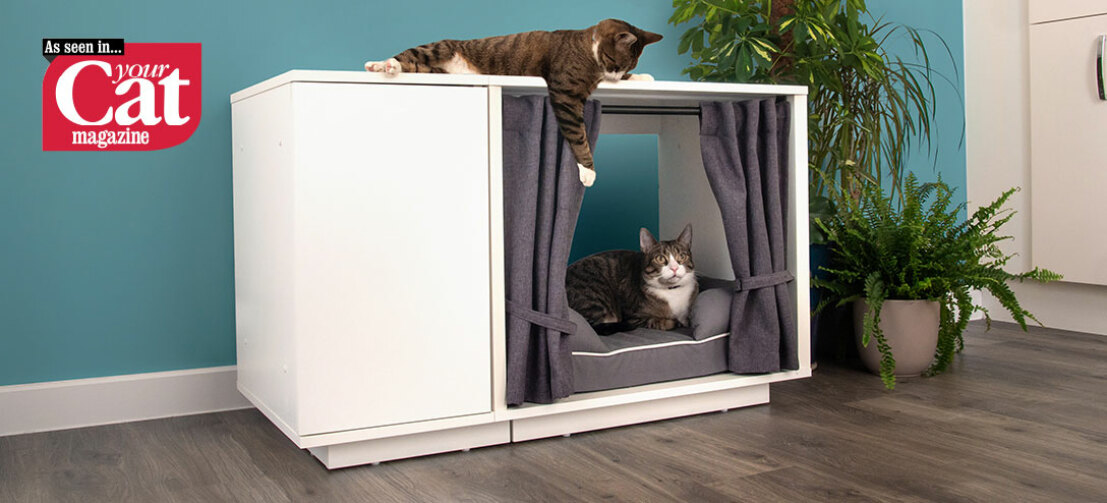 La cuccia per interni Maya Nook è disponibile in due dimensioni ed ha delle tendine opzionali che possono essere utilizzate per creare un angolo di calma
