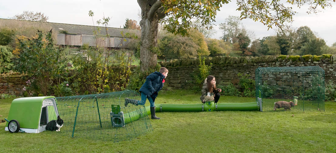 La recinzione Zippi per conigli permette ai bambini di divertirsi con gli animali durante tutto l'anno.