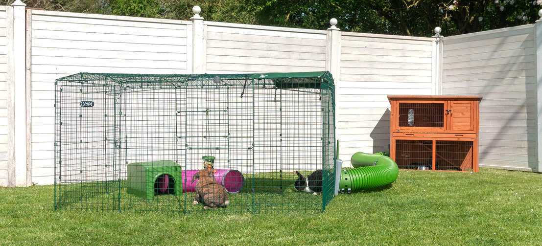 Trasferite i conigli senza doverli prendere in braccio! Collega la gabbia con il recinto Zippi e lascia libero accesso ai tuoi amici conigli 24/7 ad un'ampia area gioco sicura.