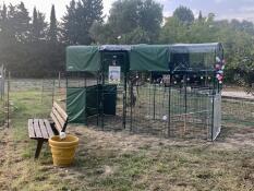 Grande recinto 2x2x4 con teloni opachi di 3 m e trasparenti di 2 m, posatoio di 2 m