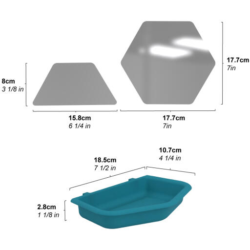 Le dimensioni degli specchi Omlet e della ciotola dell'acqua.