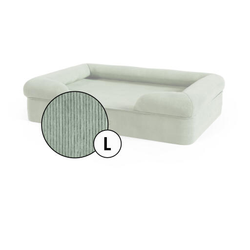 Letto per cani bolster grande in velluto a coste in tonalità verde muschio di Omlet.