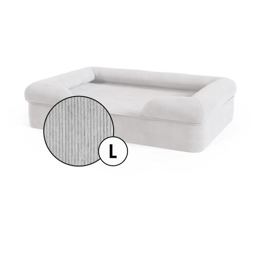 Letto a bolster per cani di grandi dimensioni in velluto a coste nella tonalità grigio ciottolo di Omlet.