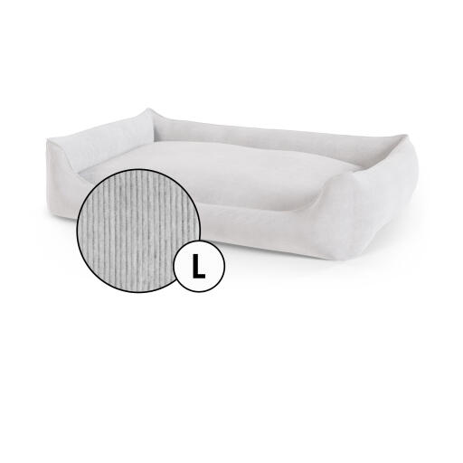 Letto per cani nest large in velluto a coste nella tonalità grigio ciottolo di Omlet.