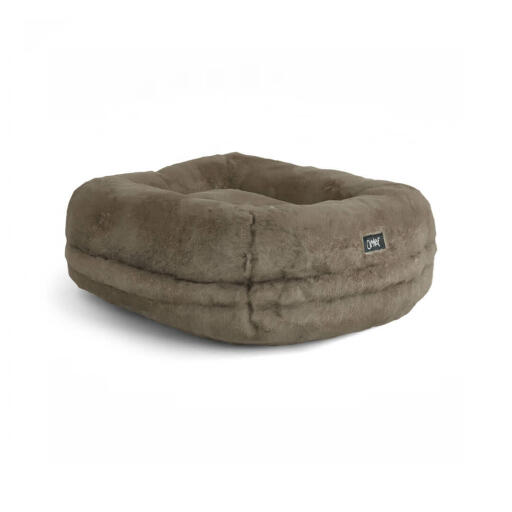 Omlet Lux ury super soft donut cat bed in mouse brown