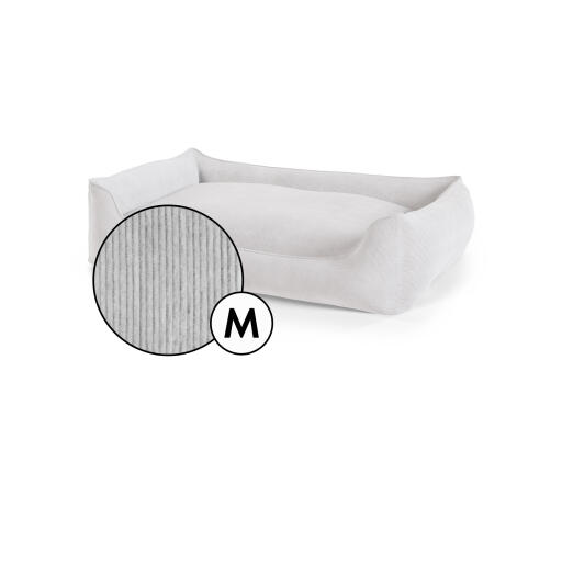 Letto per cani nest medio in velluto a coste nella tonalità pebble grey di Omlet.