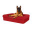 Cane seduto su merlot rosso grande memoria schiuma bolster letto per cani Cane seduto su merlot rosso grande memoria schiuma bolster letto per cani
