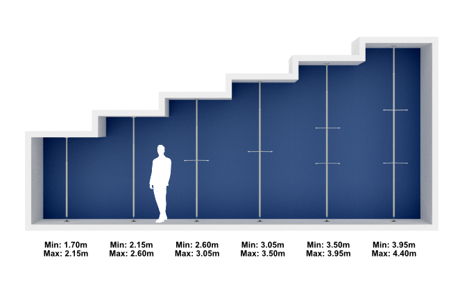 Scegli tra sei pali verticali di diverse altezze fino a 4.40m.
