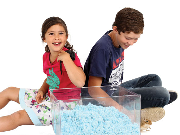 Children playing with Gerbils out of Qute bedding tray.