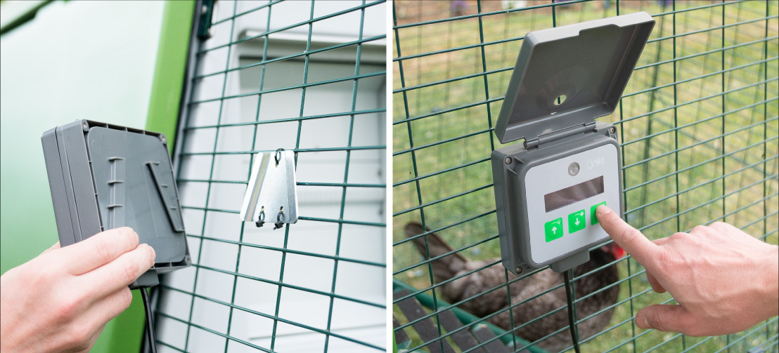 Un pannello di controllo Autodoor montato e programmato sul lato di una pista per animali
