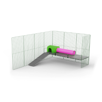 Piattaforme Zippi per porcellini d'india - 3 pannelli con Rifugio verde e Tunnel gioco