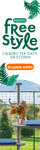 Due gatti rossi giocano sull'albero da esterno Freestyle della Omlet